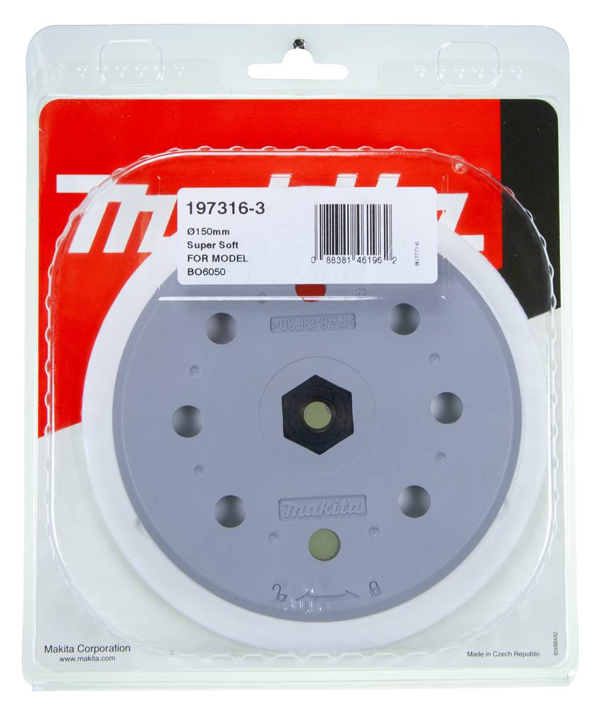 Verpackte Makita 150-mm-Polierteller aus superweichem Material, Modell '197316-3' für Modell BO6050.