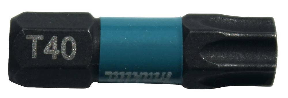 Nahaufnahme eines Torx-T40-Schraubendreherbits mit schwarzem und blauem Griff, mit der Bezeichnung „T40
