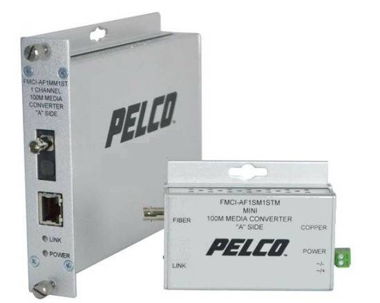 Pelco Pelco FMCI-BF1SM1STM, Small Size 100Mbps Media Converter (B), ST Connector, AC/DC Power, sm, 1 fiber