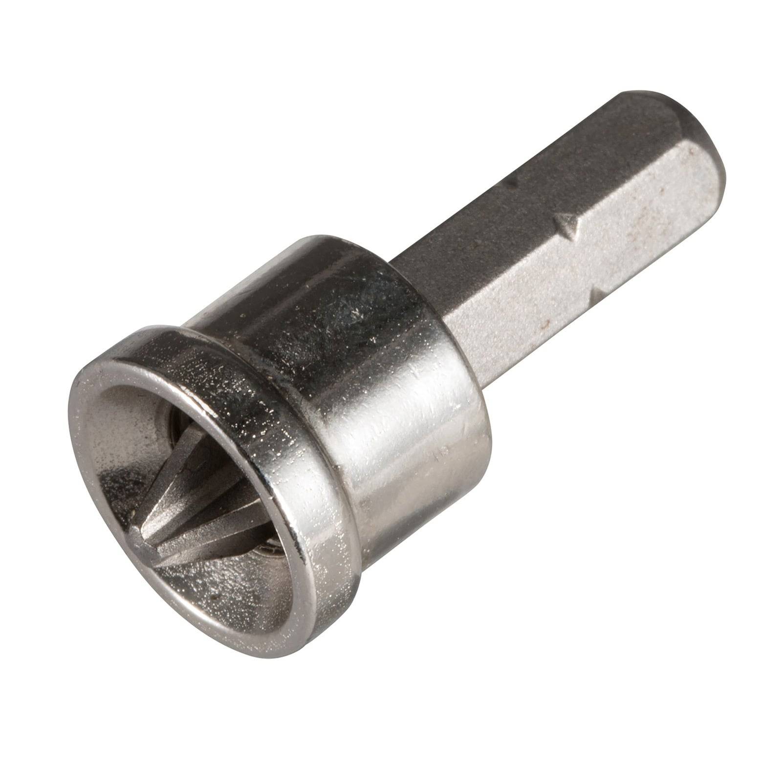 Ein metallischer Bohrer mit einem sechseckigen Schaft und einer sternförmigen Spitze, der zum Befestigen von Schrauben verwendet wird.