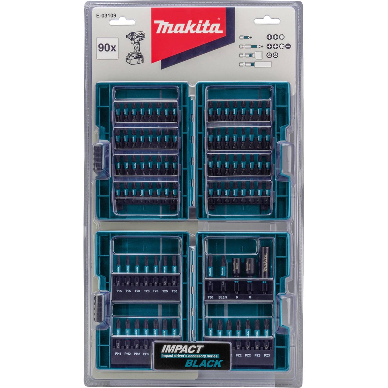 Makita Display 10x Impact Black Bit-Set 90tlg. - E-03109-10