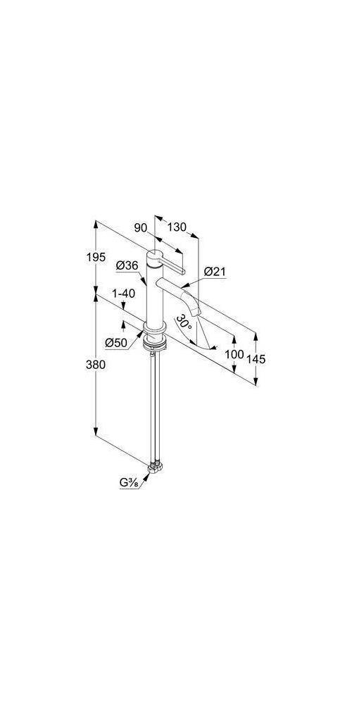 Kludi Waschtisch-EHM NOVA FONTE PURA100 ohne Ablaufgarnitur chrom