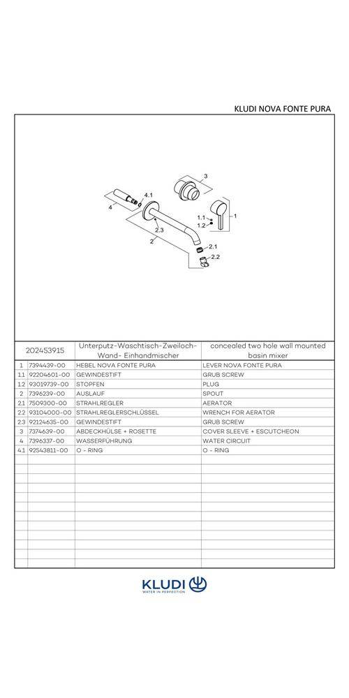 Kludi WT-Wand-EHM NOVA FONTE PURA220 ohne Ablaufgarnitur mattschwarz