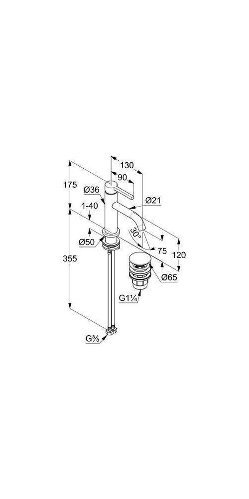 Kludi Waschtisch-EHM NOVA FONTE PURA75 mit Push-Open mattschwarz