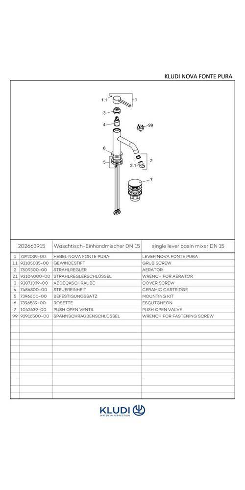 Kludi Waschtisch-EHM NOVA FONTE PURA75 mit Push-Open mattschwarz