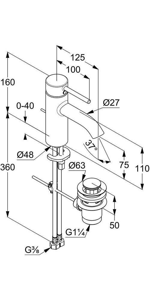 Kludi Waschtisch-Einhandmischer BOZZ EcoPlus m AG 75mm mattschwarz