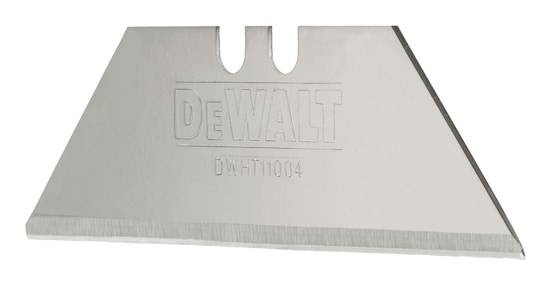 Eine silberne DeWalt-Universalmessklinge mit zentraler Kerbe und gravierter „DEWALT"-Beschriftung.