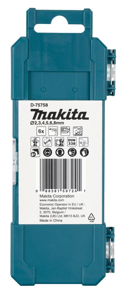Juego de brocas HSS-CO Makita 6 uds. 2,0 mm, 3,0 mm, 4,0 mm, 5,0 mm, 6,0 mm, 8,0 mm