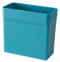 Ein rechteckiger Lagerbehälter oder Organizer in Teal-Farbe mit offener Oberseite und glänzender Oberfläche, auf weißem Hintergrund dargestellt.