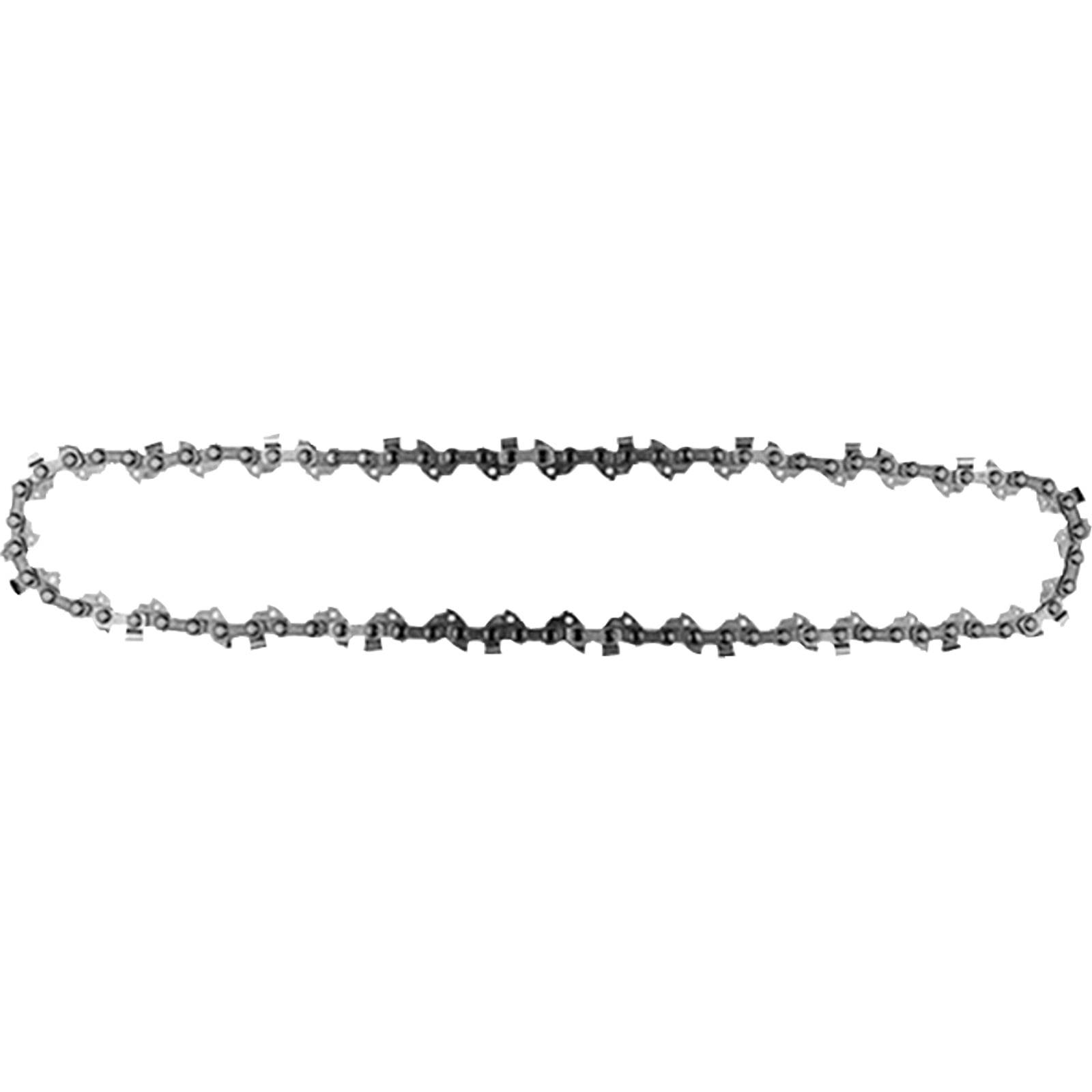 Eine Kettensäge-Kette mit Metallgliedern bildet eine geschlossene Schleife, die geeignet ist zum Holzschneiden, wenn sie an einer Kettensäge befestigt wird.