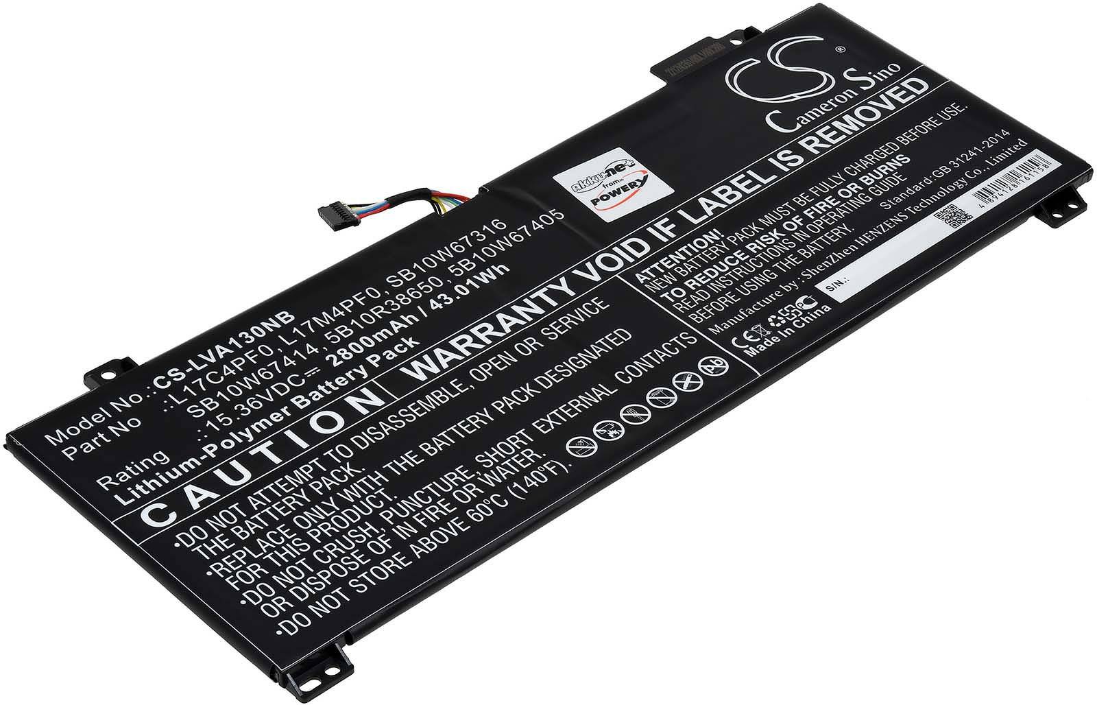 Powery Akku kompatibel mit Lenovo Typ L17C4PF0, 15,36V, Li-Polymer