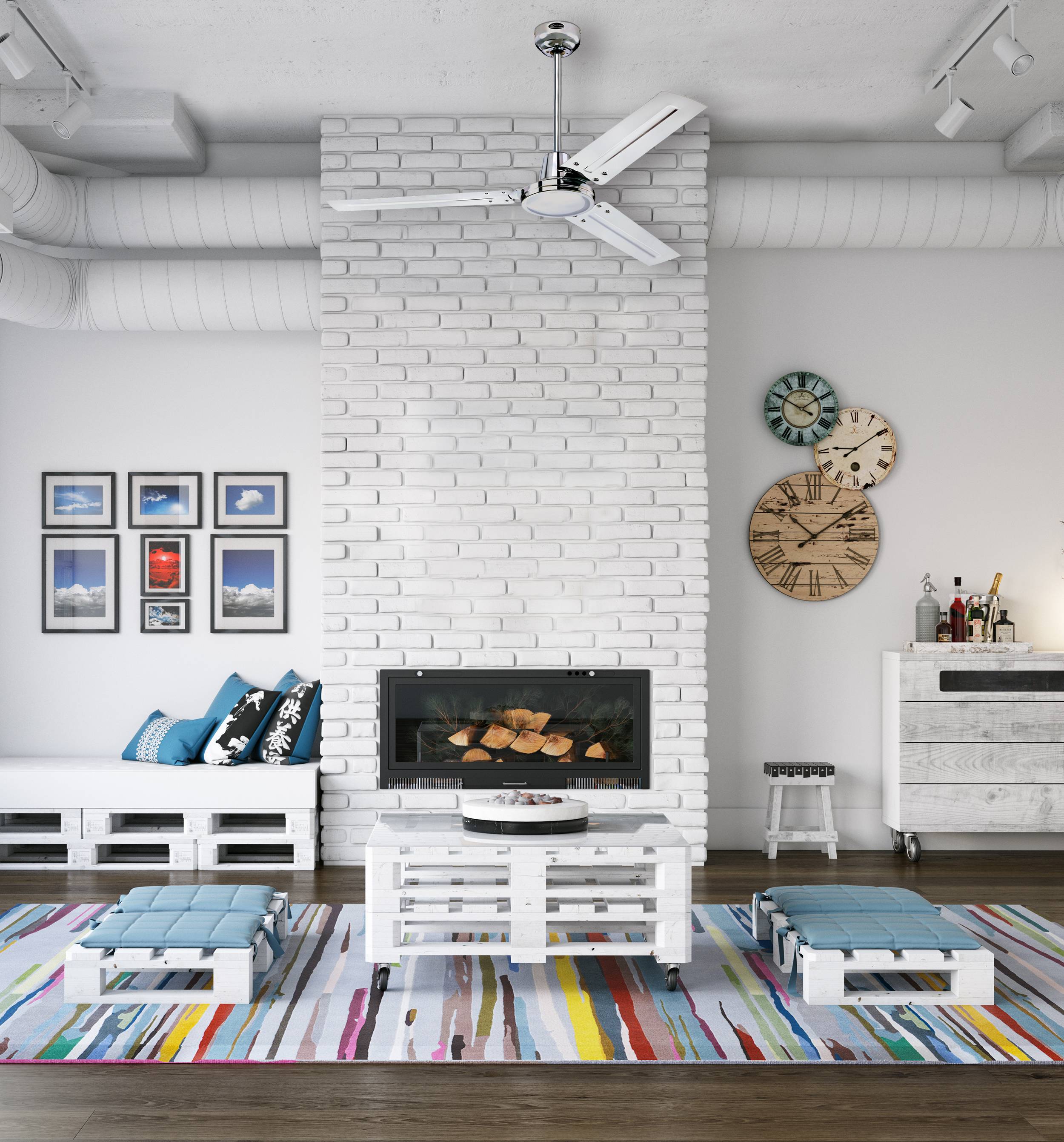 Deckenventilator Industrial Chrom mit Wandschalter