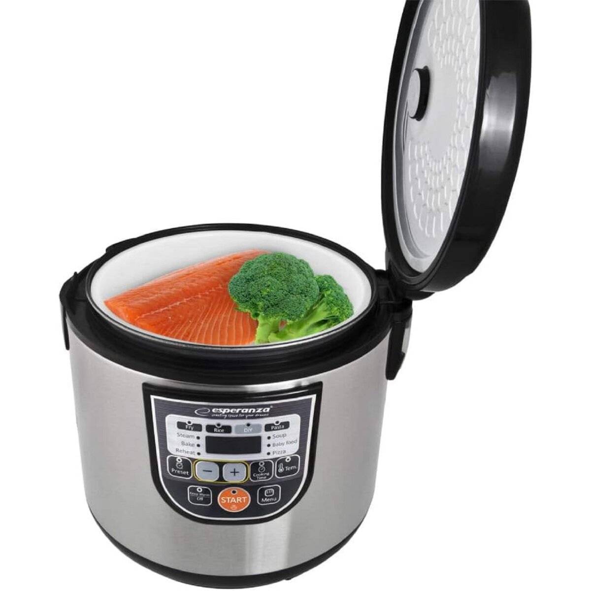 Esperanza EKG011 860W Edelstahl-Multikocher mit Zeitschaltuhr und LCD-Display 5 L Silber-Schwarz