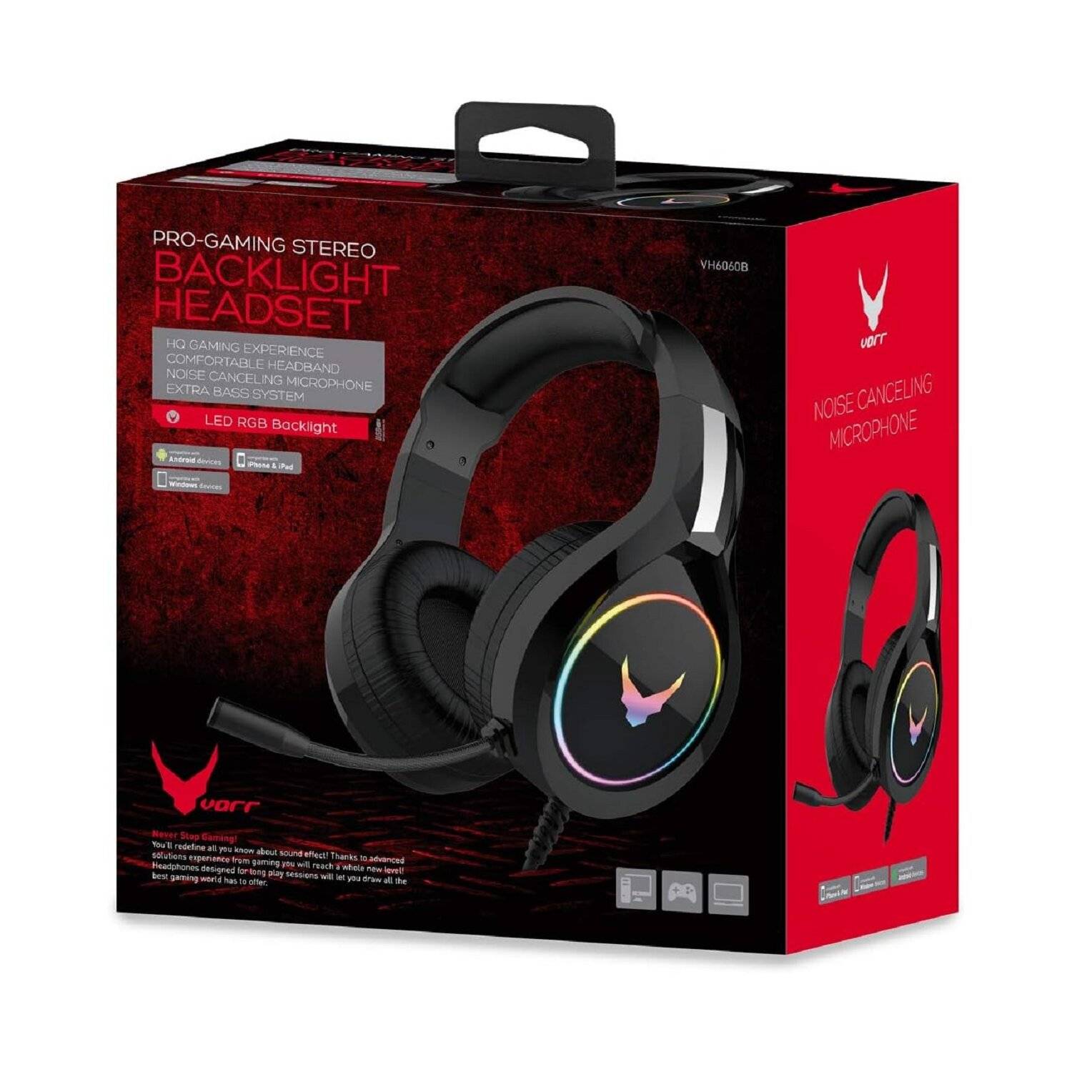 Varr Gaming RGB Over-Ear Kopfhörer Gaming-Headset HI-FI Stereo Mikrofon VH6060 Schwarz