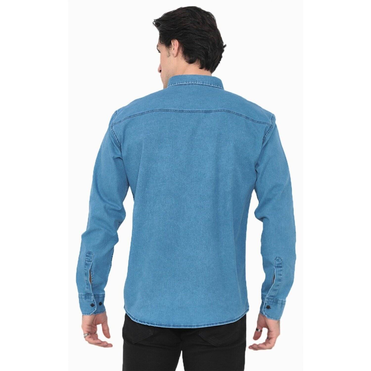 Premium Herren Hemd Basic Freizeithemd dickes Hemd Unifarben Langarm Slim-Fit 100% Baumwolle 5XL Jeansblau