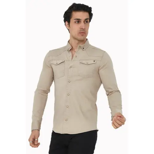 Premium Herren Hemd Basic Freizeithemd dickes Hemd Unifarben Langarm Slim-Fit 100% Baumwolle 4XL Beige Premium Herren Hemd Basic Freizeithemd dickes Hemd Unifarben Langarm Slim-Fit 100% Baumwolle 4XL Beige