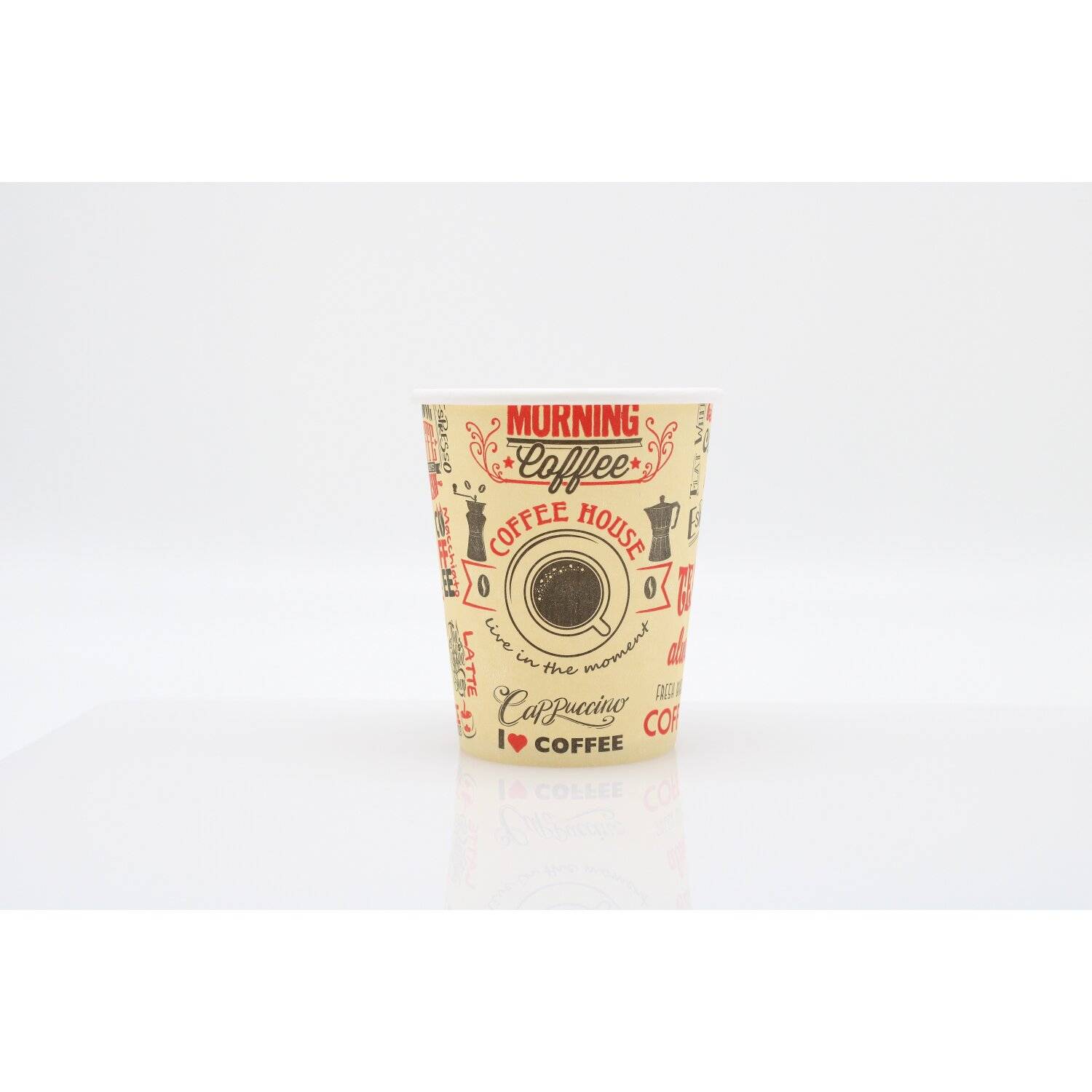 1000x Kaffeebecher Morning Coffee Papierbecher PE beschichtet 8 oz / 200ml Beige