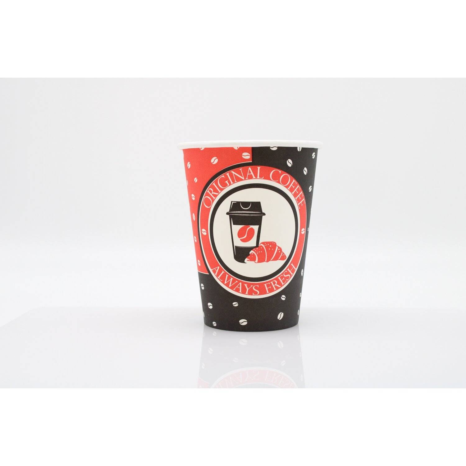 500x Kaffeebecher Always Fresh Papierbecher PE beschichtet 12 oz / 340ml Rot-Schwarz