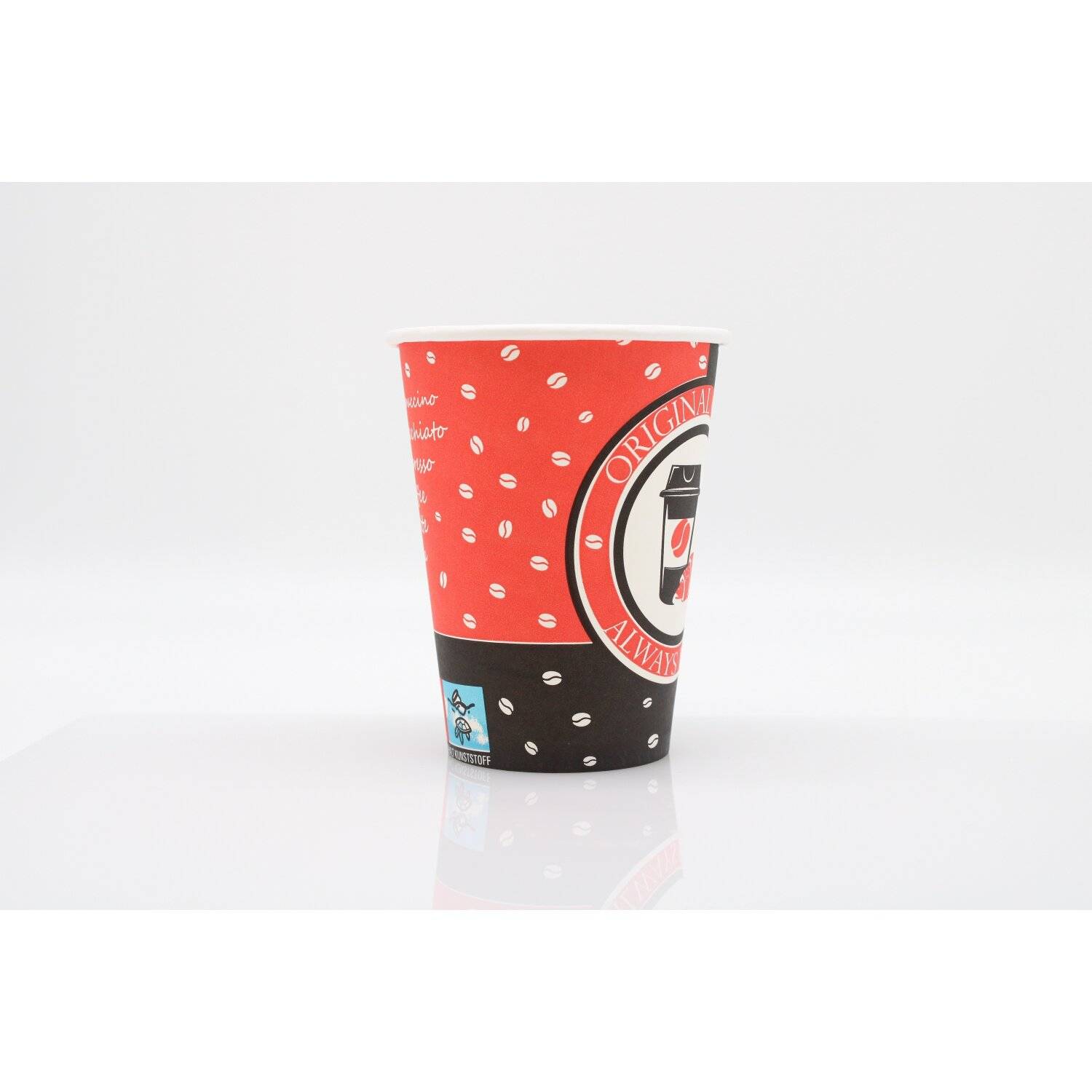 500x Kaffeebecher Always Fresh Papierbecher PE beschichtet 12 oz / 340ml Rot-Schwarz