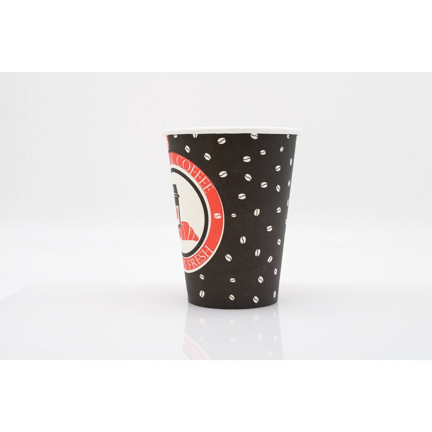 500x Kaffeebecher Always Fresh Papierbecher PE beschichtet 12 oz / 340ml Rot-Schwarz