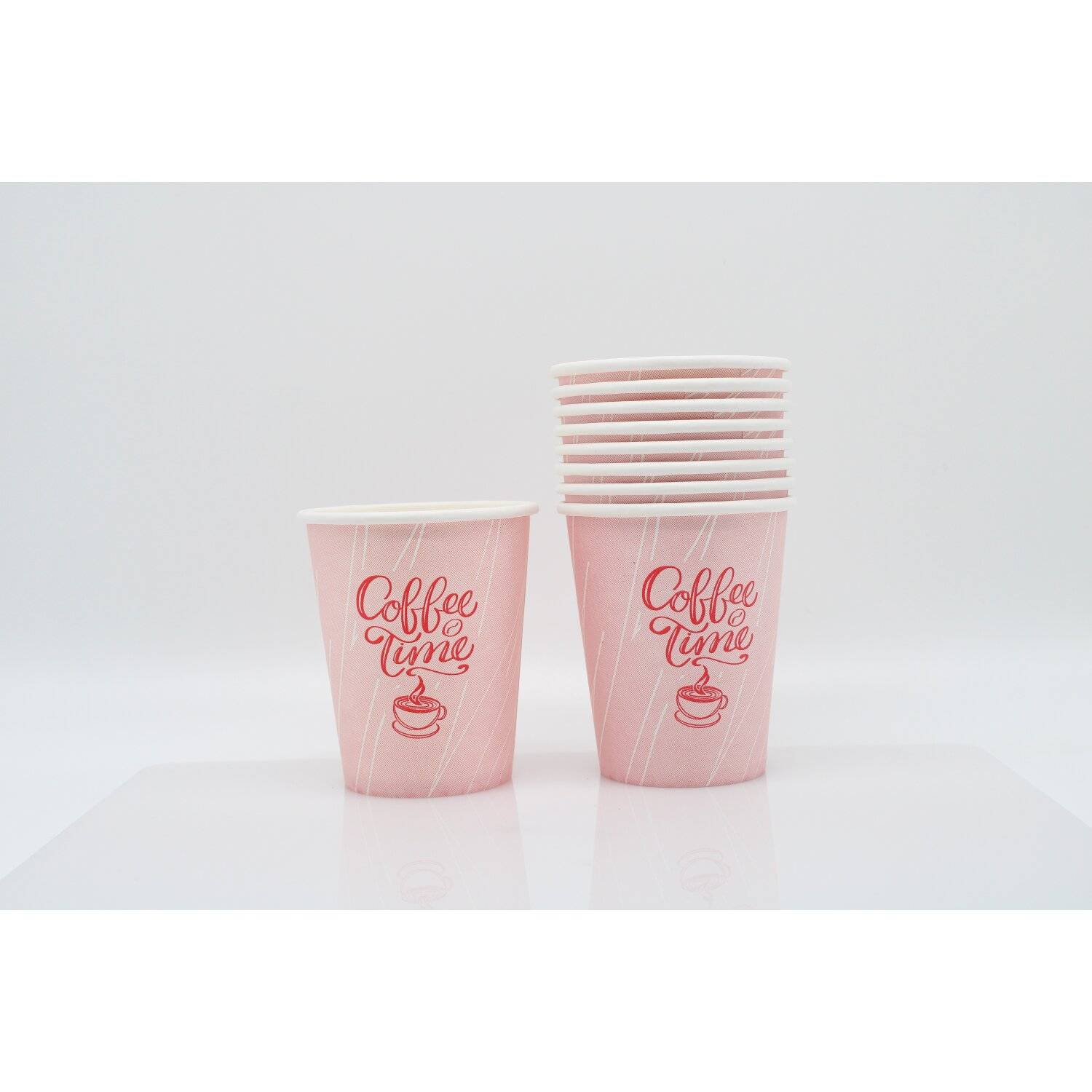 500x Kaffeebecher Coffee Time Papierbecher PE beschichtet 8 oz / 200ml Pink