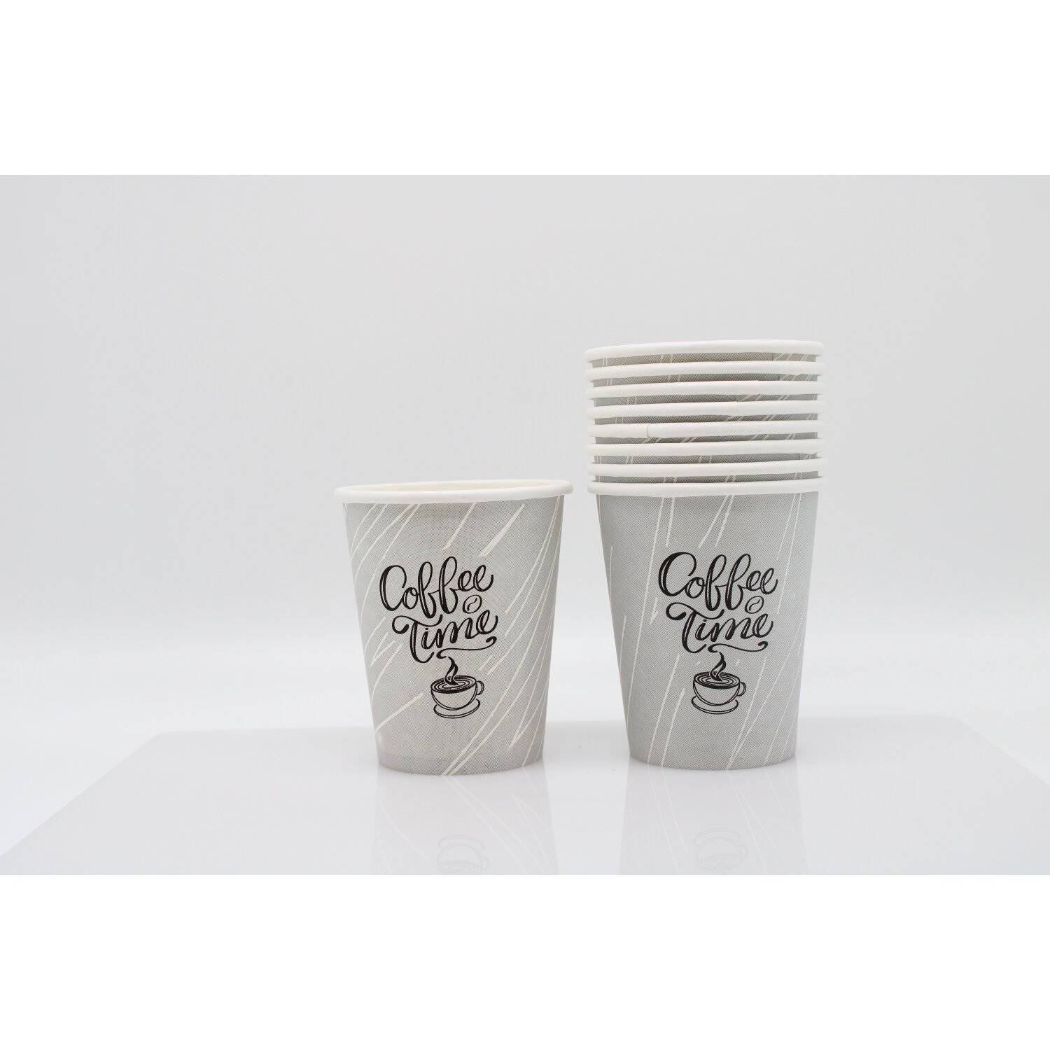 100x Kaffeebecher Coffee Time Papierbecher PE beschichtet 8 oz / 200ml Grau