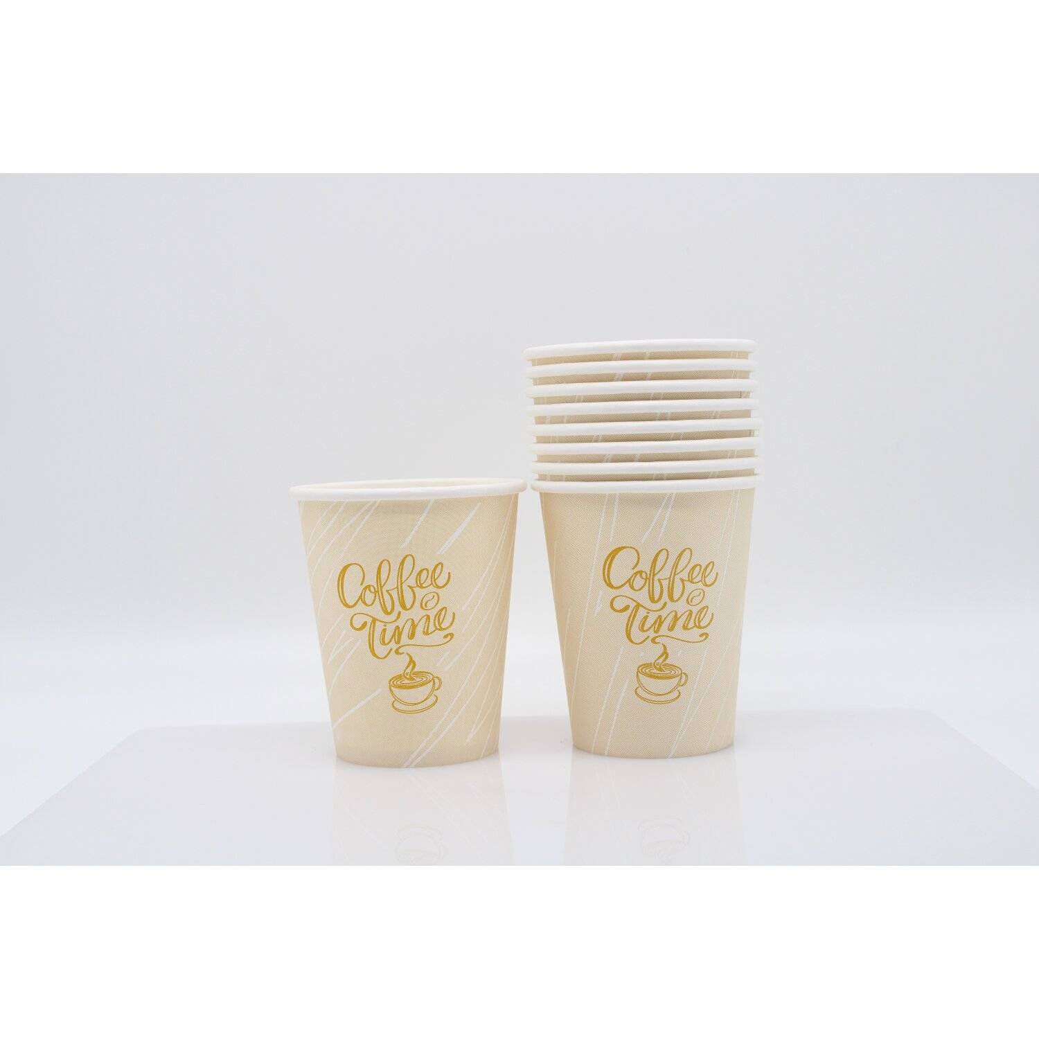 100x Kaffeebecher Coffee Time Papierbecher PE beschichtet 8 oz / 200ml Gelb