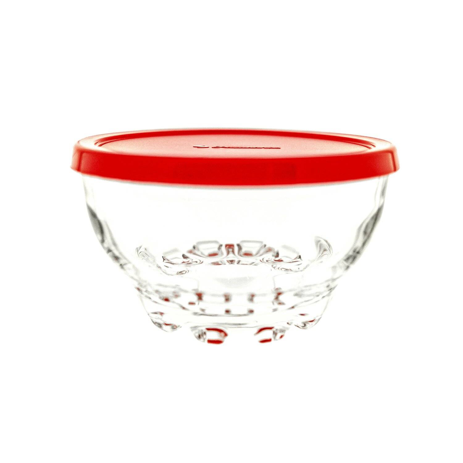 Pasabahce – Glasschalen mit rotem Deckel – 105 mm – 3er-Set