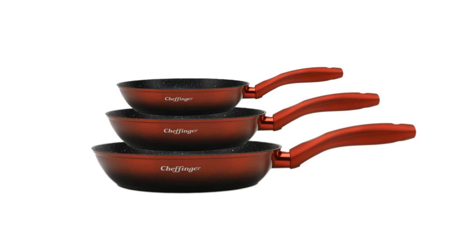 3tlg Pfannenset Induktion Bratpfanne Pfanne antihaft marmor ø20-24-28cm Rot