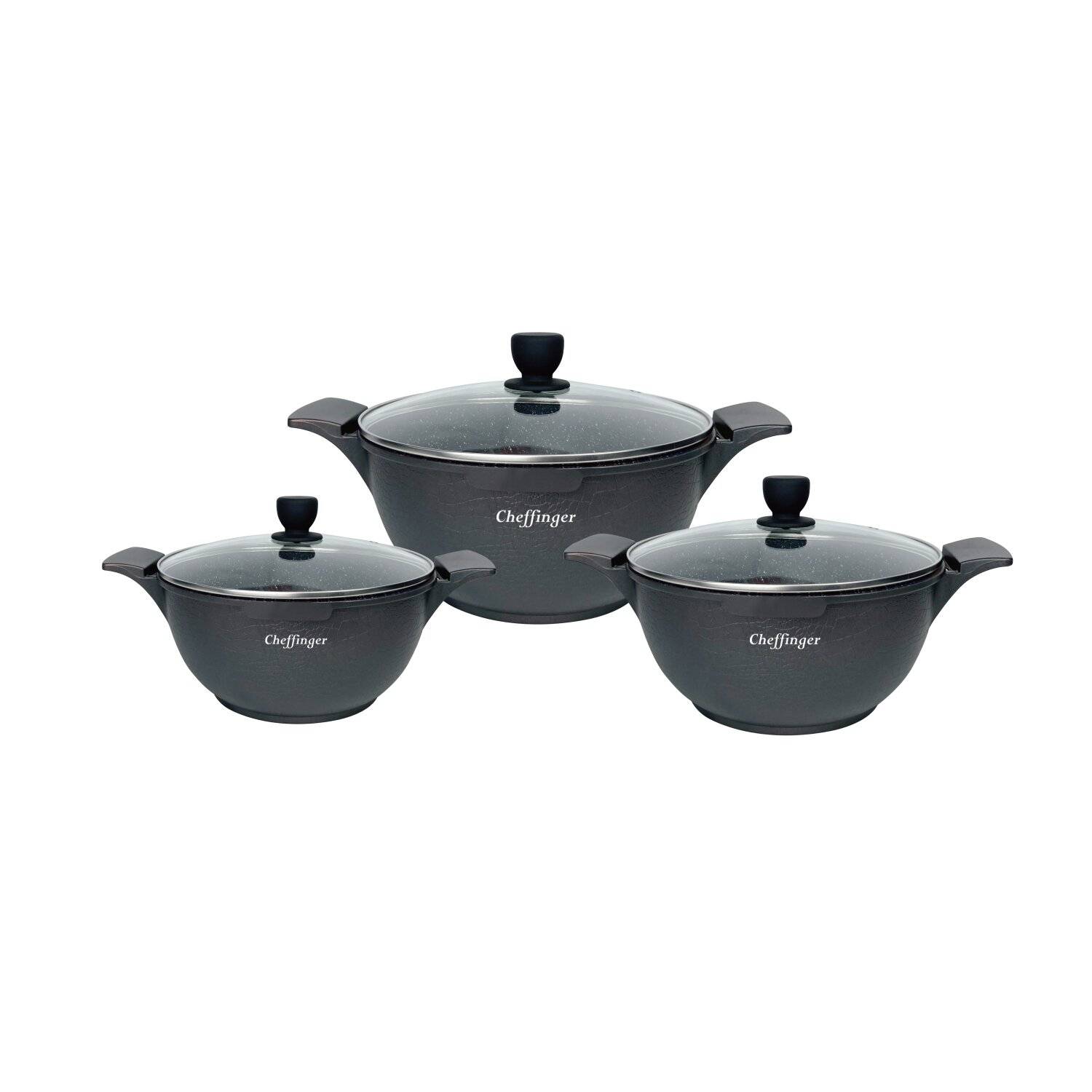 Kochtopfset 20-24-28cm 6-tlg Topf Induktion Alu Guss Geschirr Schwarz
