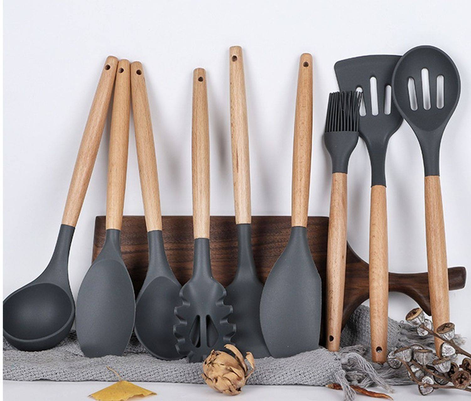 Kochbesteck Küchenhelfer Set 10-tlg Kochen Küchenbesteck Bambusholzgriff