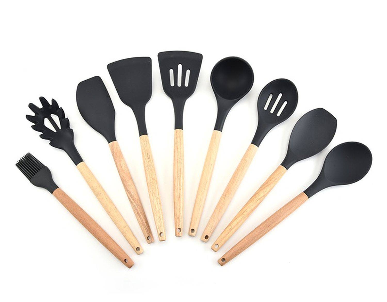 Kochbesteck Küchenhelfer Set 10-tlg Kochen Küchenbesteck Bambusholzgriff