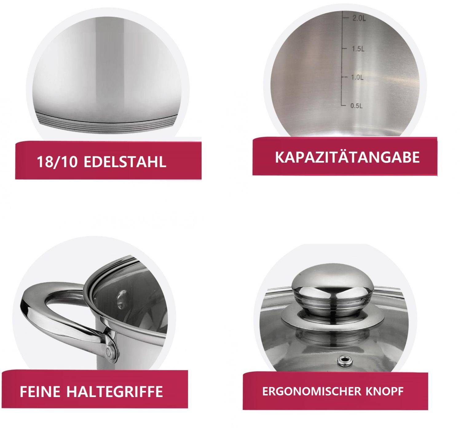 10-tlg Edelstahl Kochgeschirr Set Induktion Kochtopf Topf mit Deckel