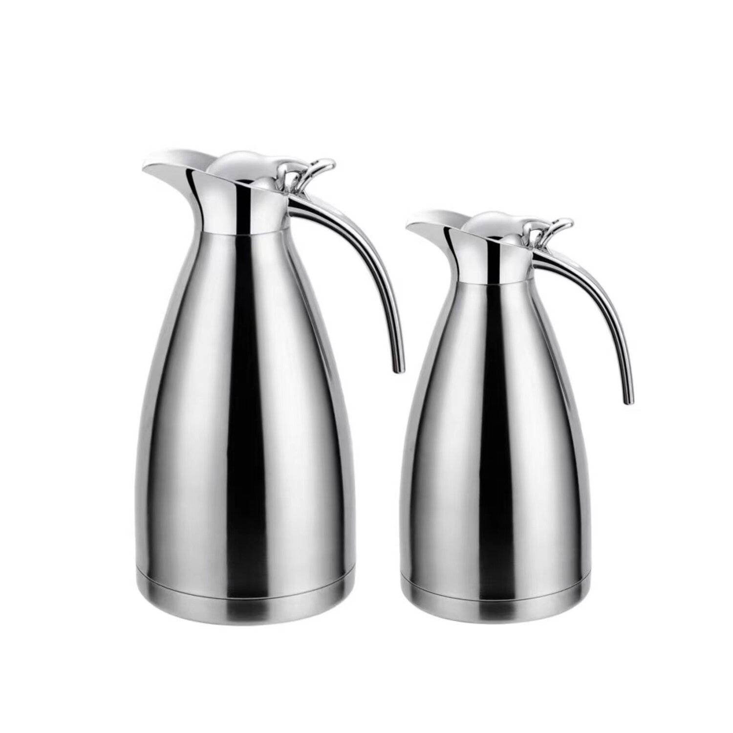 2er Set Thermoskanne 1L + 1,5L Isolierkanne Teekanne Thermosflasche Kaffeekanne Silber