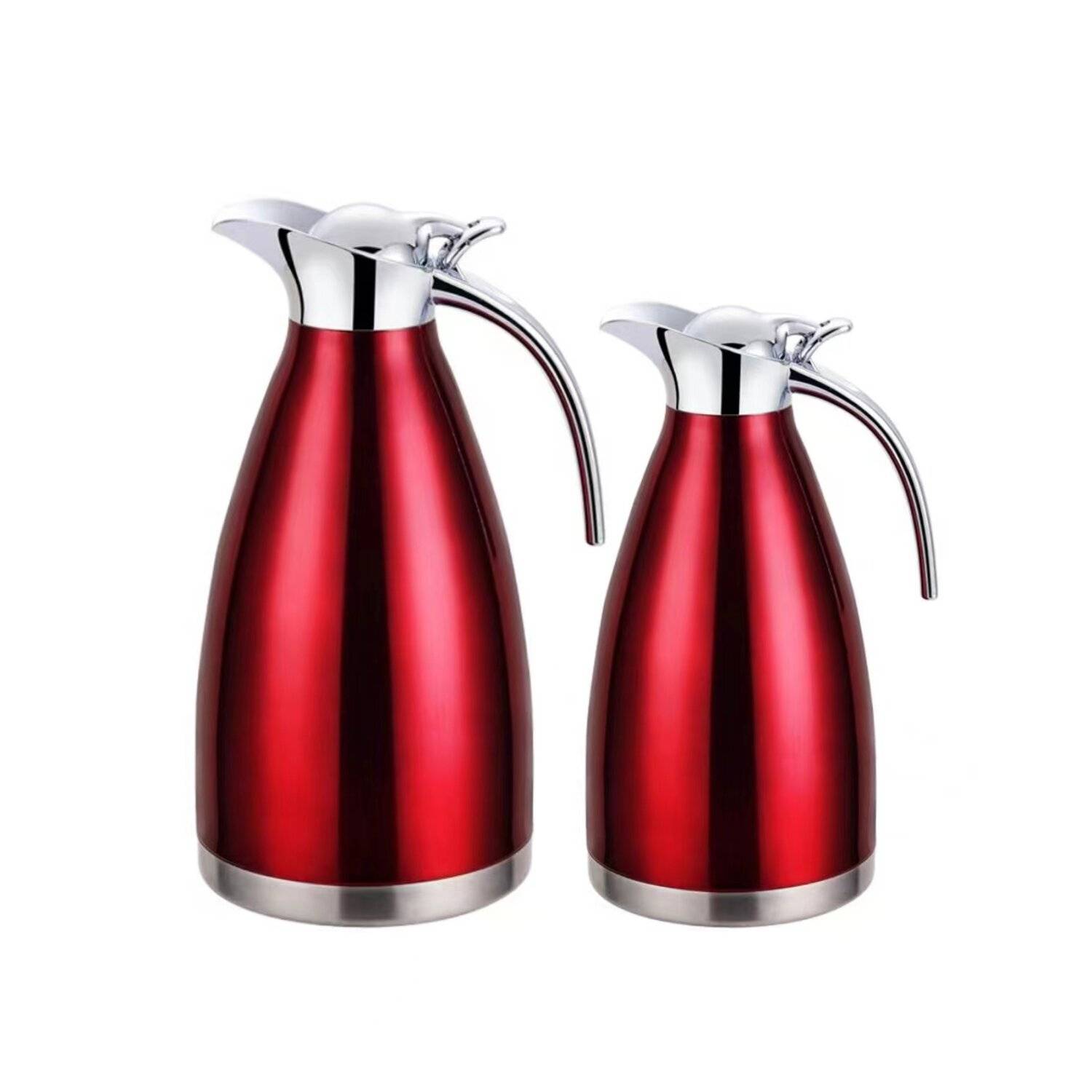 2er Set Thermoskanne 1L + 1,5L Isolierkanne Teekanne Thermosflasche Kaffeekanne Rot