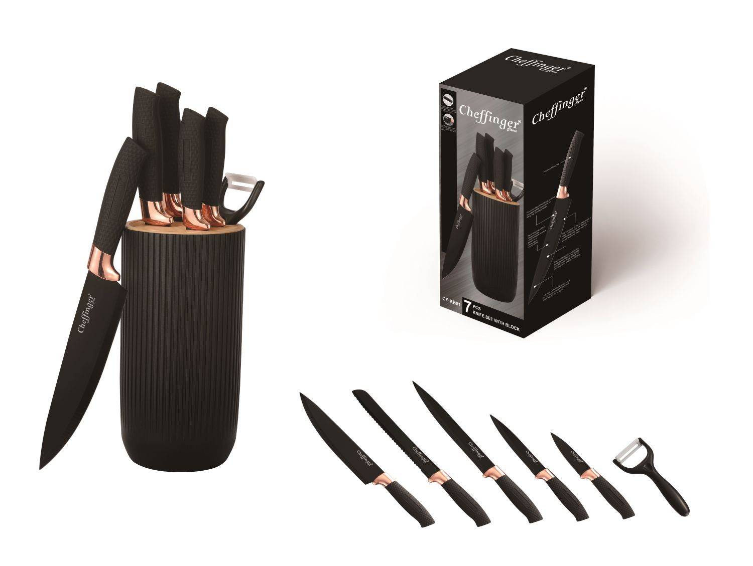 7 tlg. Messerset Kochmesser Messerständer Schäler Messer Messerblock