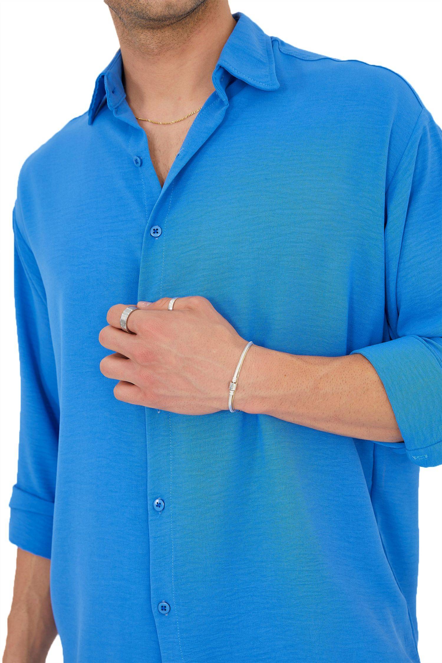 Megaman Herren Freizeit-Hemd Stretch Langarm Hemden | Blau | Large