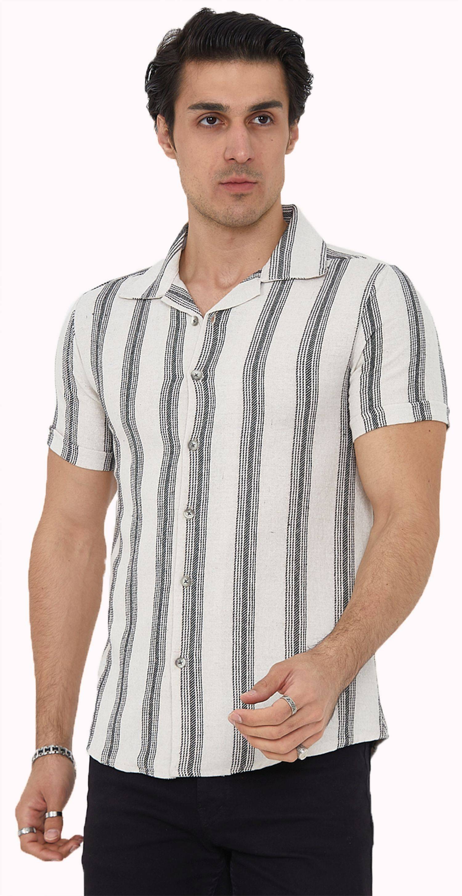 Megaman Herren Freizeit-Hemd Stretch Langarm Hemden | Schwarz | Large