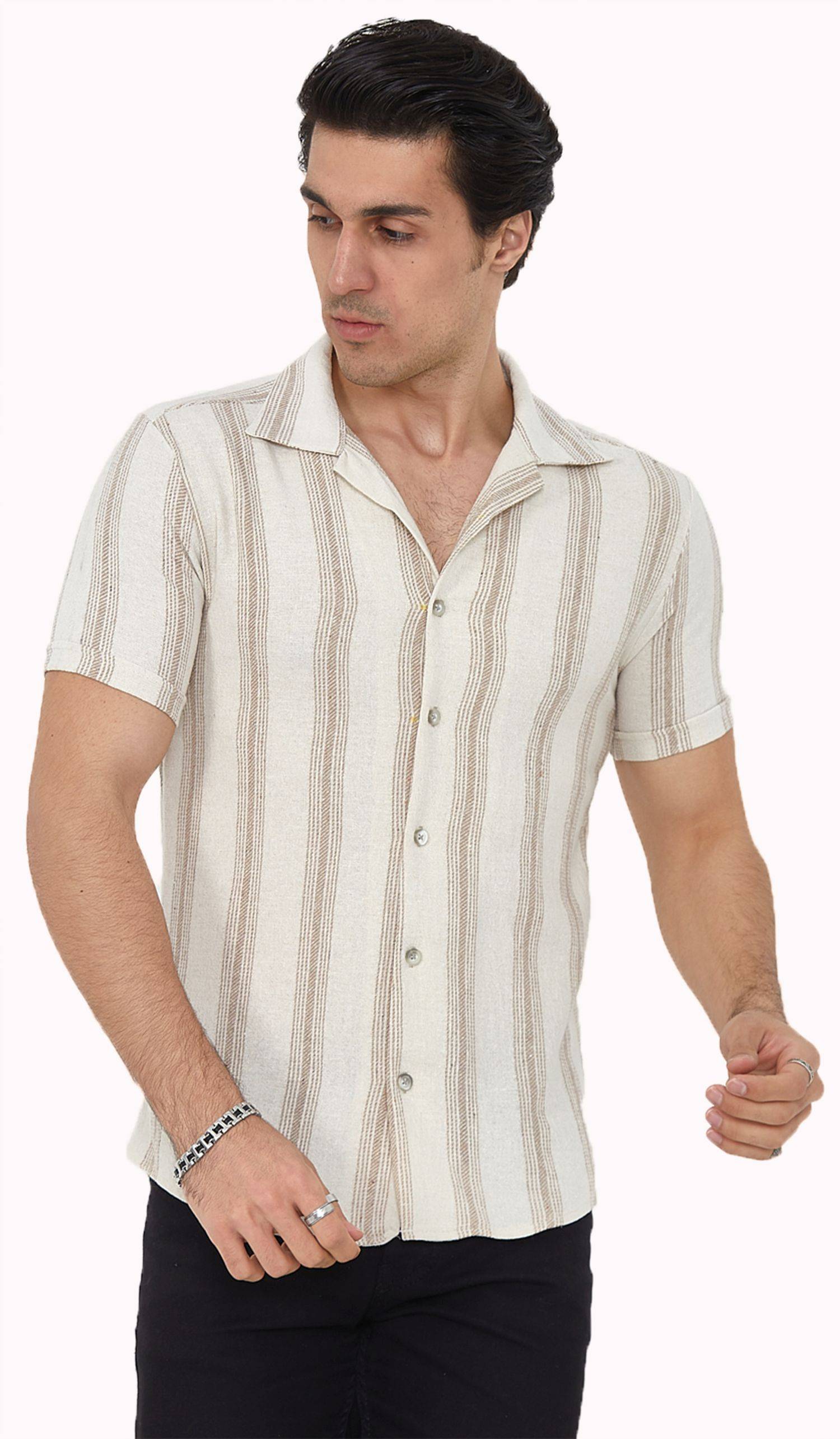 Megaman Herren Freizeit-Hemd Stretch Langarm Hemden | Beige | Large