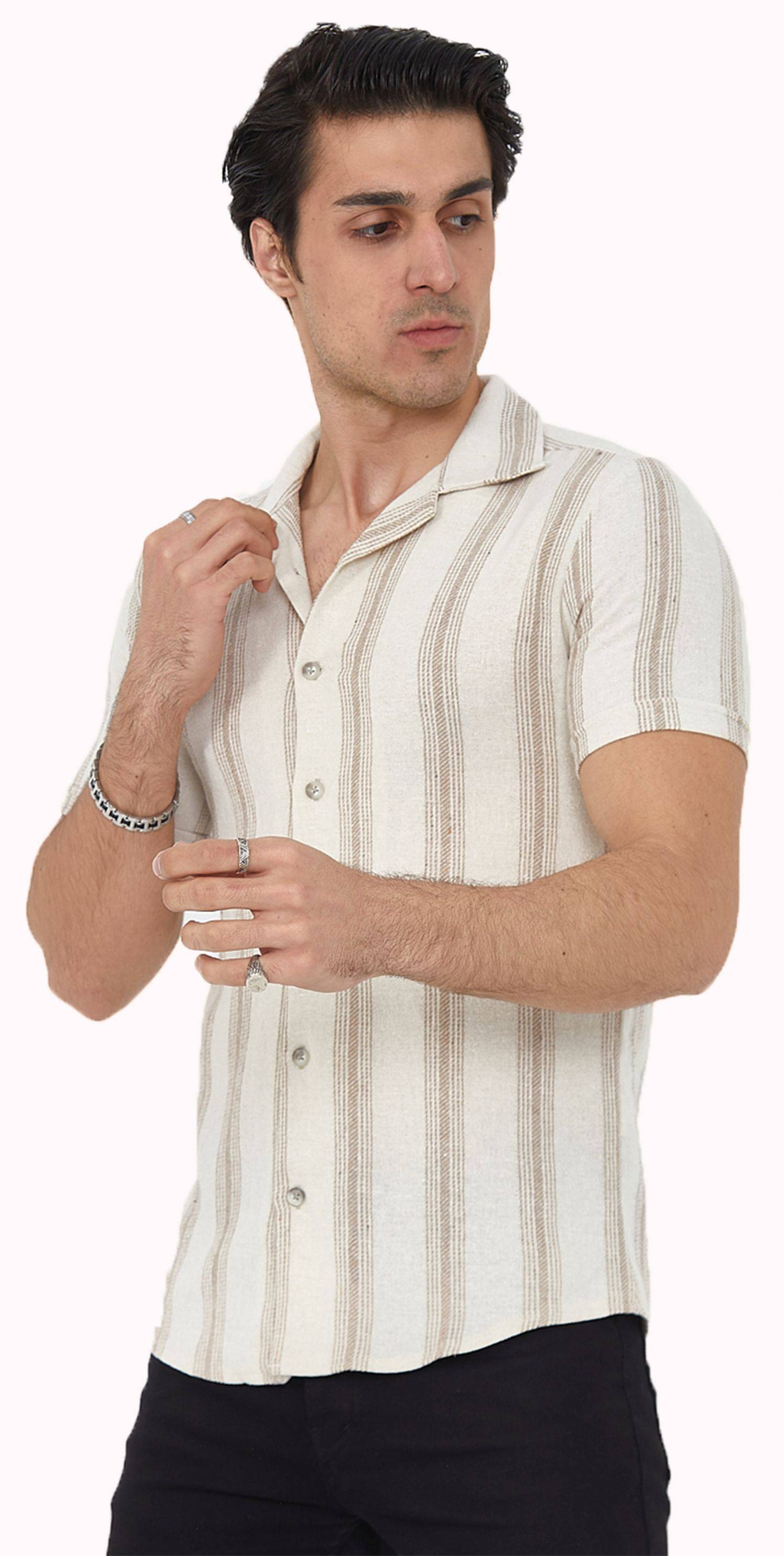 Megaman Herren Freizeit-Hemd Stretch Langarm Hemden | Beige | Large