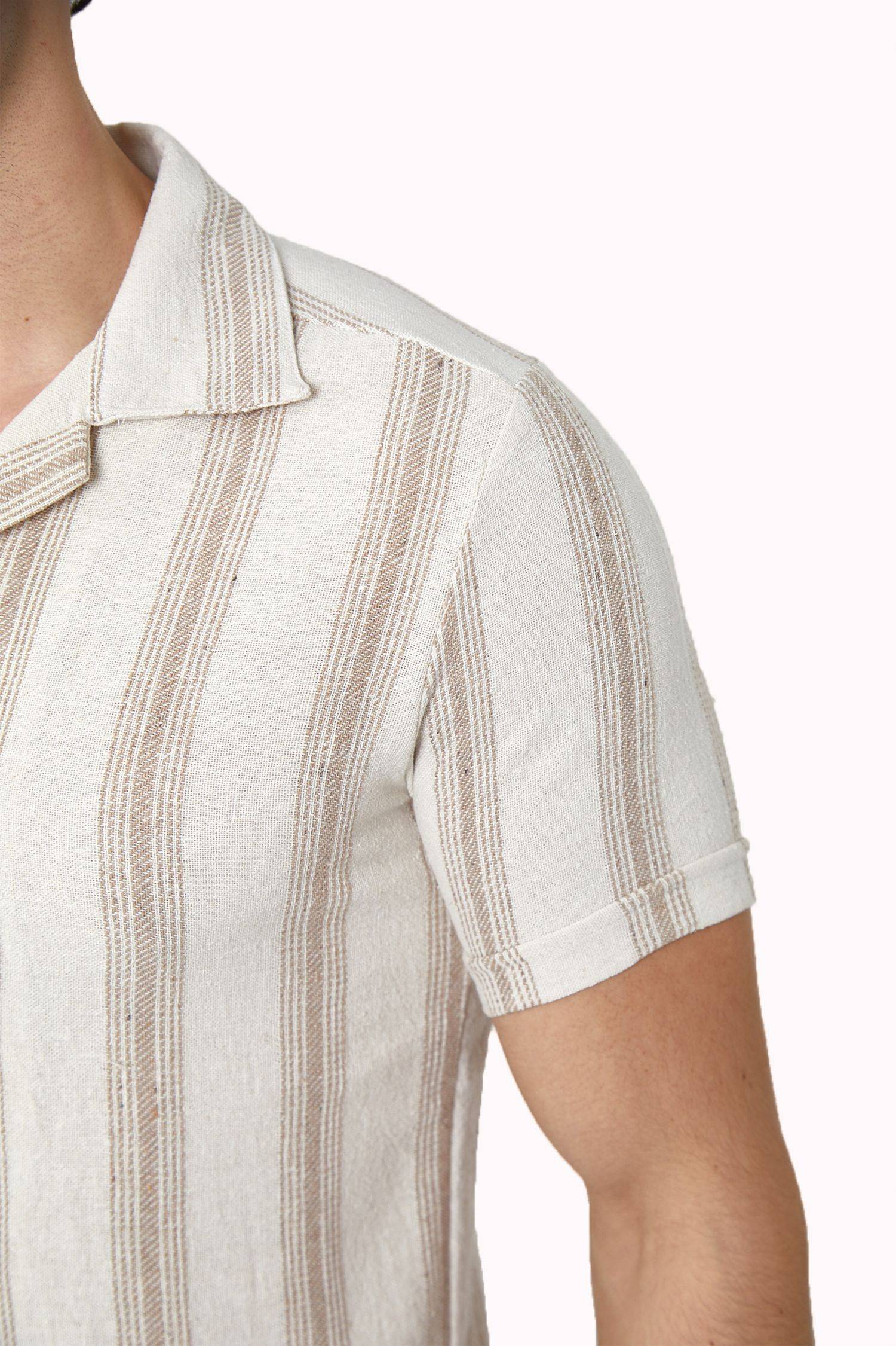 Megaman Herren Freizeit-Hemd Stretch Langarm Hemden | Beige | X-Large