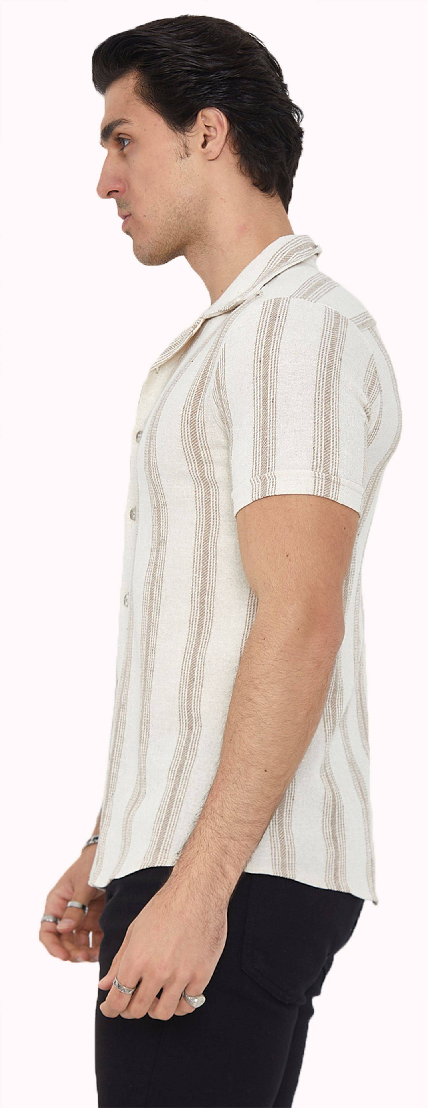 Megaman Herren Freizeit-Hemd Stretch Langarm Hemden | Beige | X-Large