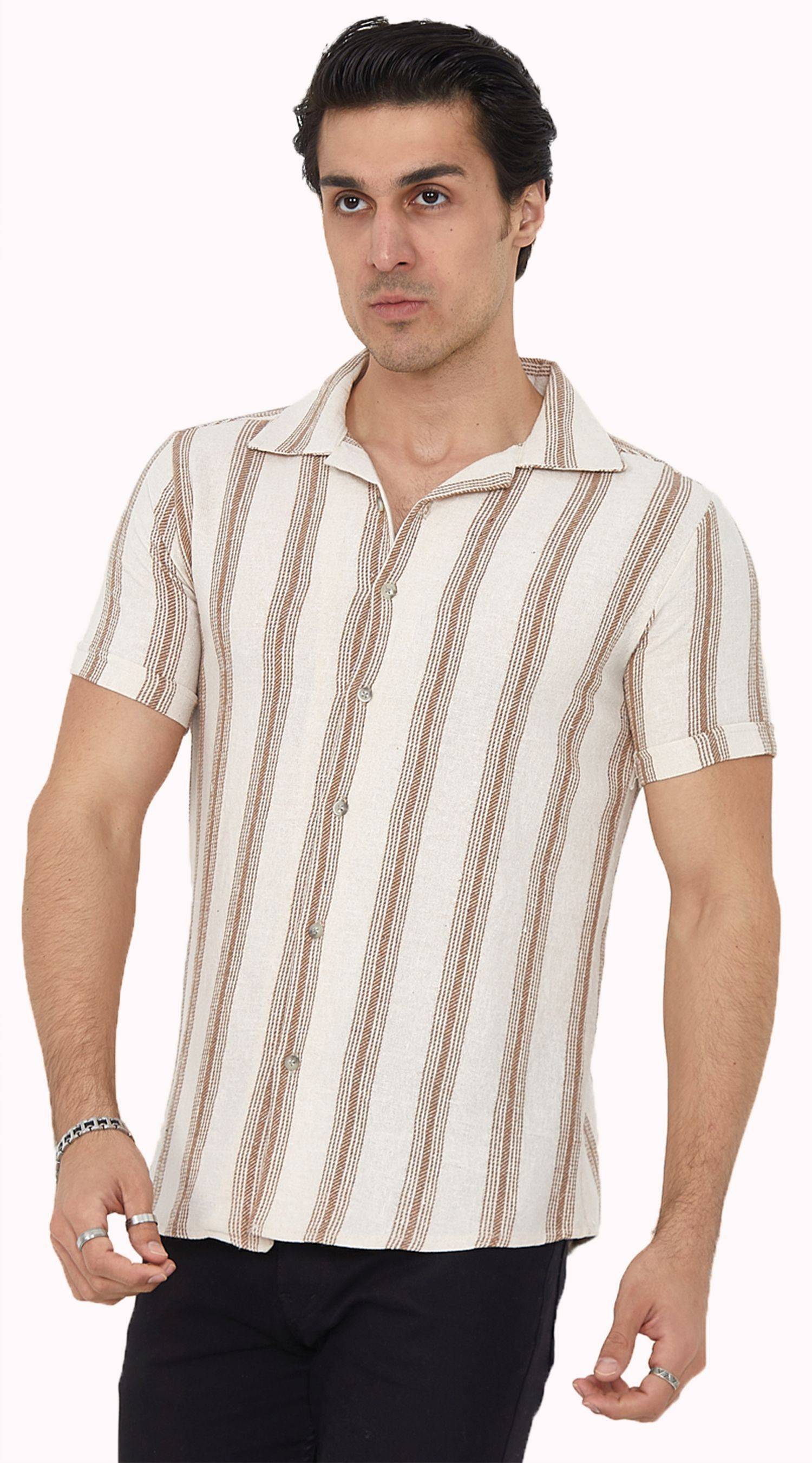 Megaman Herren Freizeit-Hemd Stretch Langarm Hemden | Braun | Small