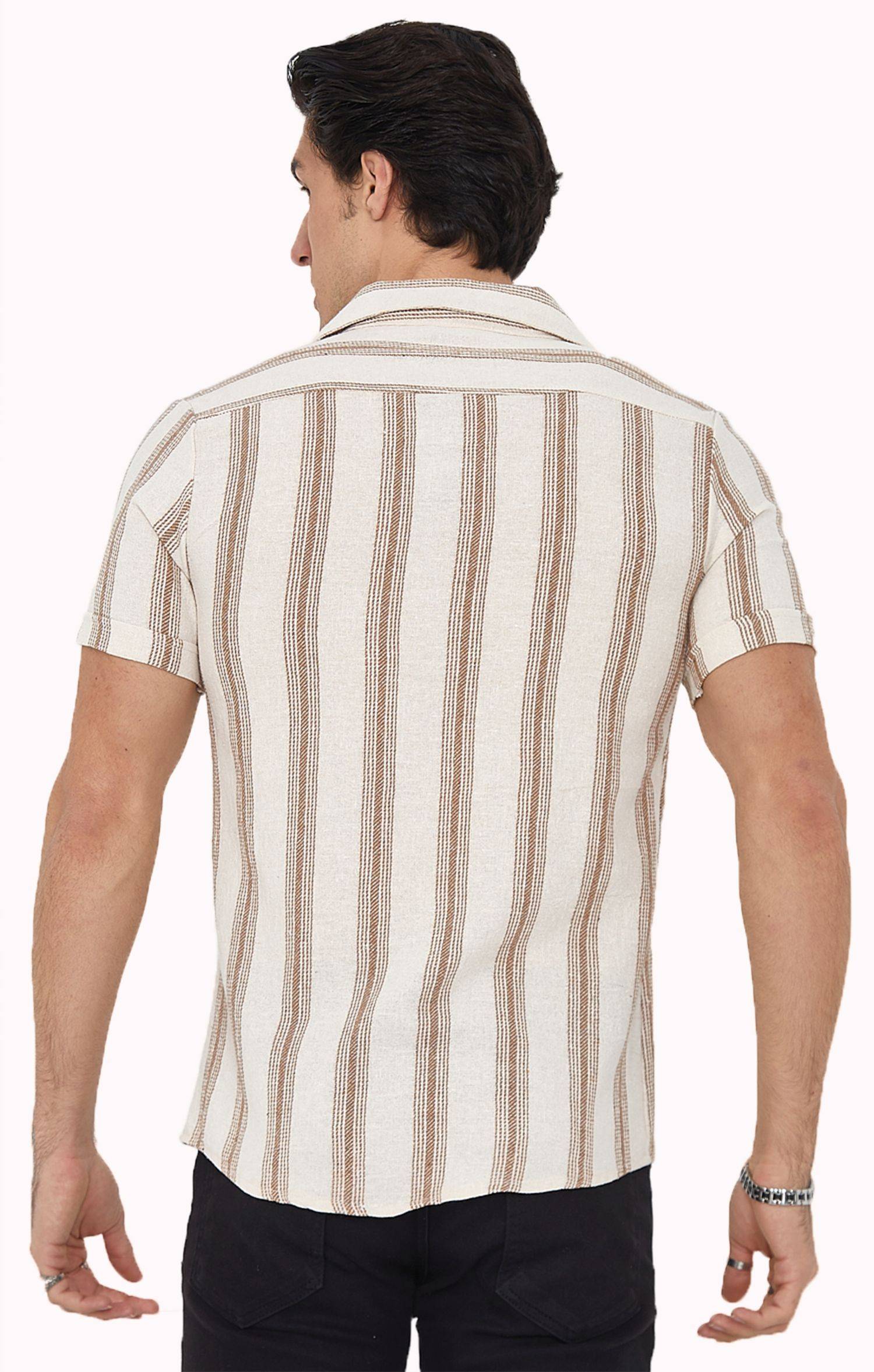 Megaman Herren Freizeit-Hemd Stretch Langarm Hemden | Braun | Small