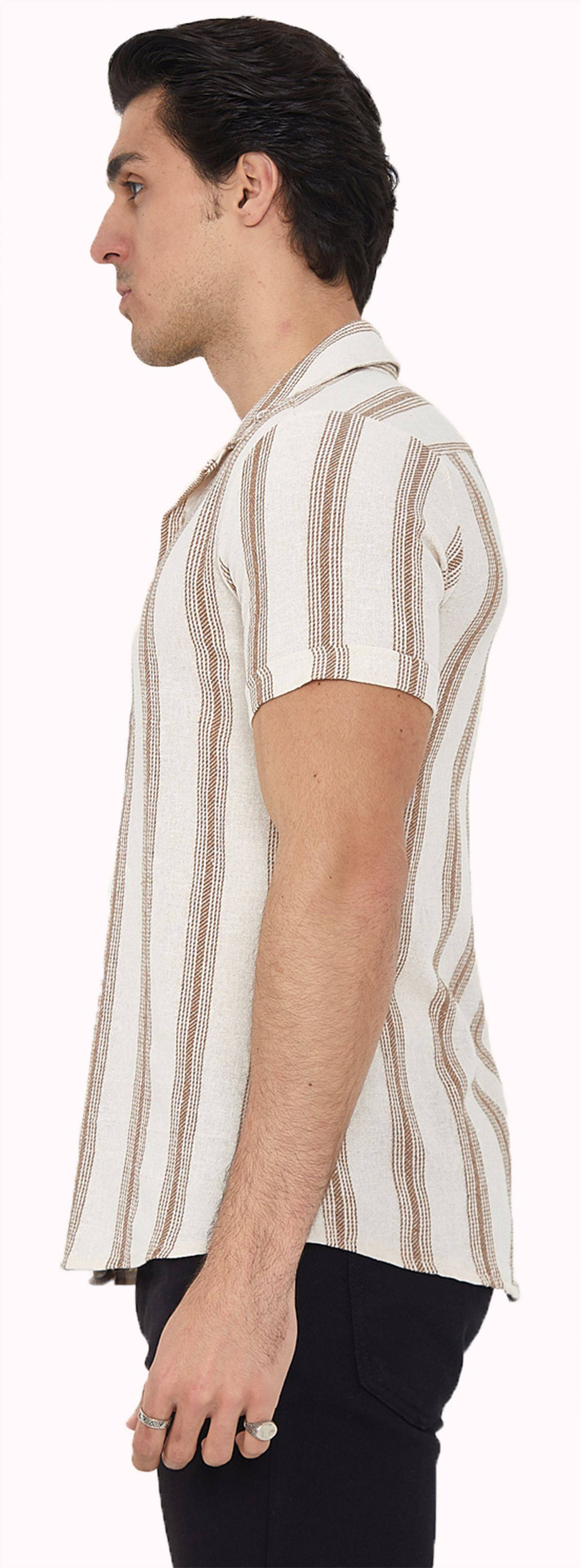 Megaman Herren Freizeit-Hemd Stretch Langarm Hemden | Braun | Small