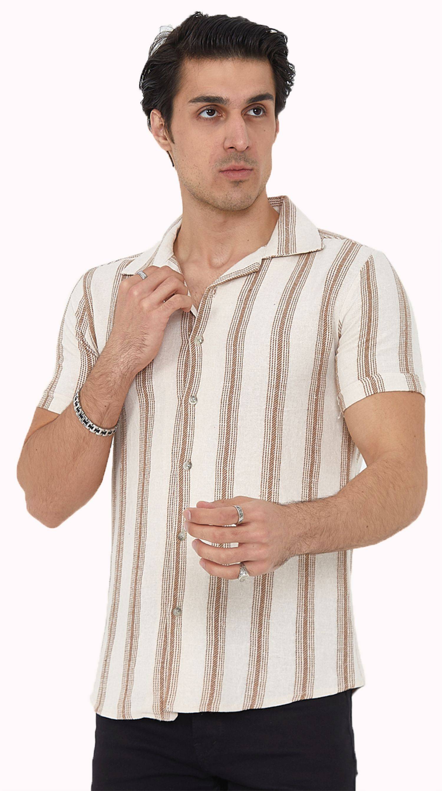 Megaman Herren Freizeit-Hemd Stretch Langarm Hemden | Braun | Small