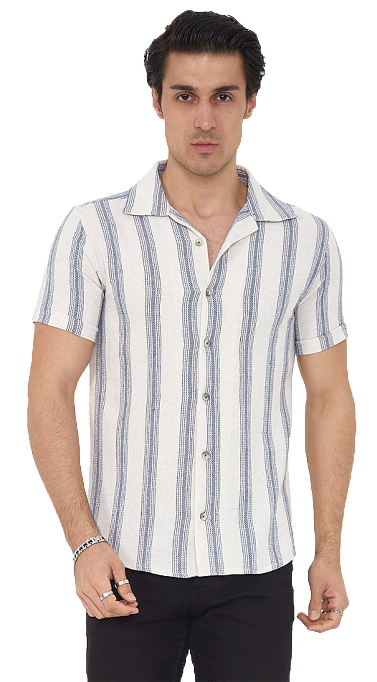 Megaman Herren Freizeit-Hemd Stretch Langarm Hemden | Blau | Small