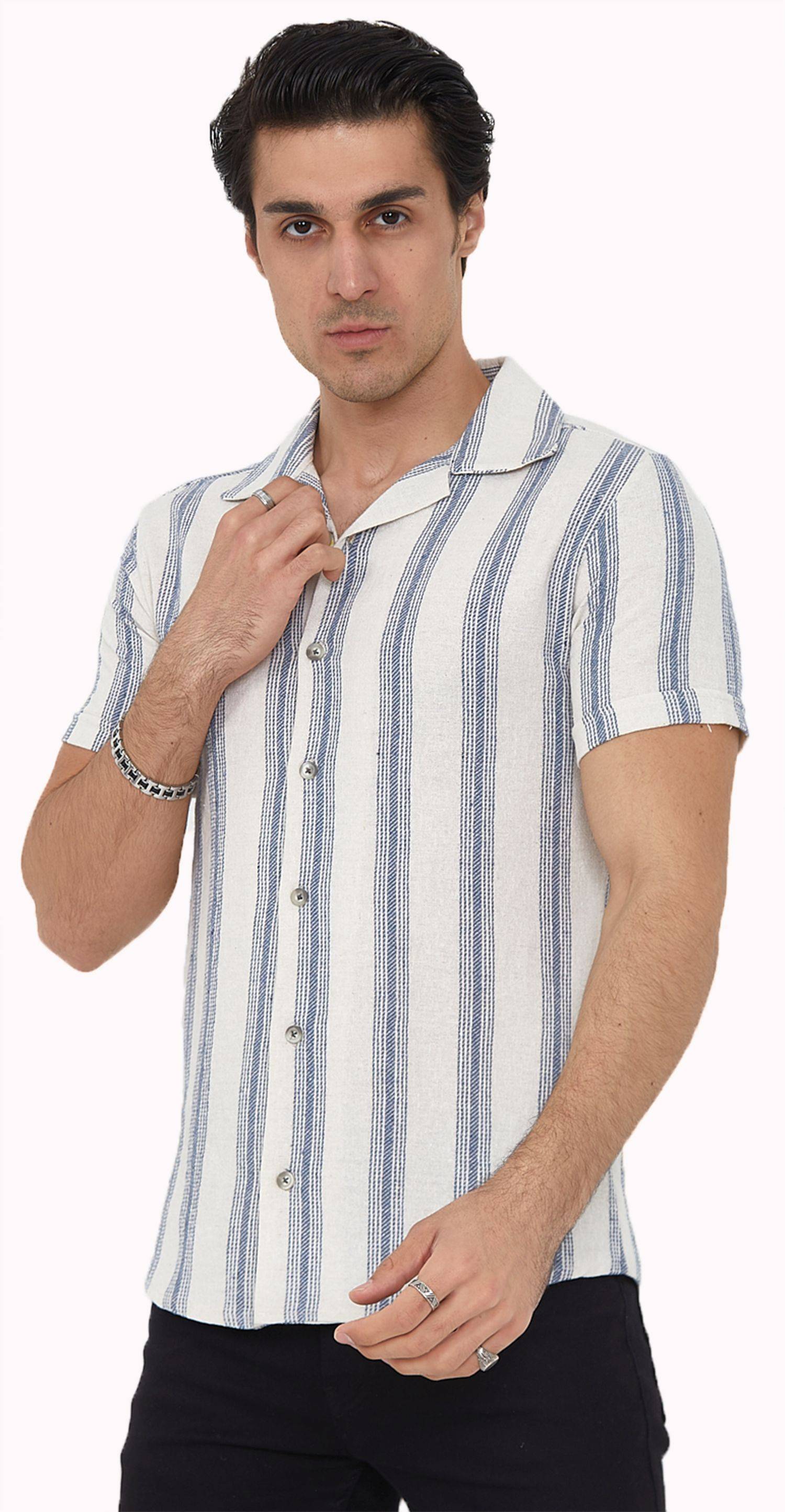 Megaman Herren Freizeit-Hemd Stretch Langarm Hemden | Blau | Small