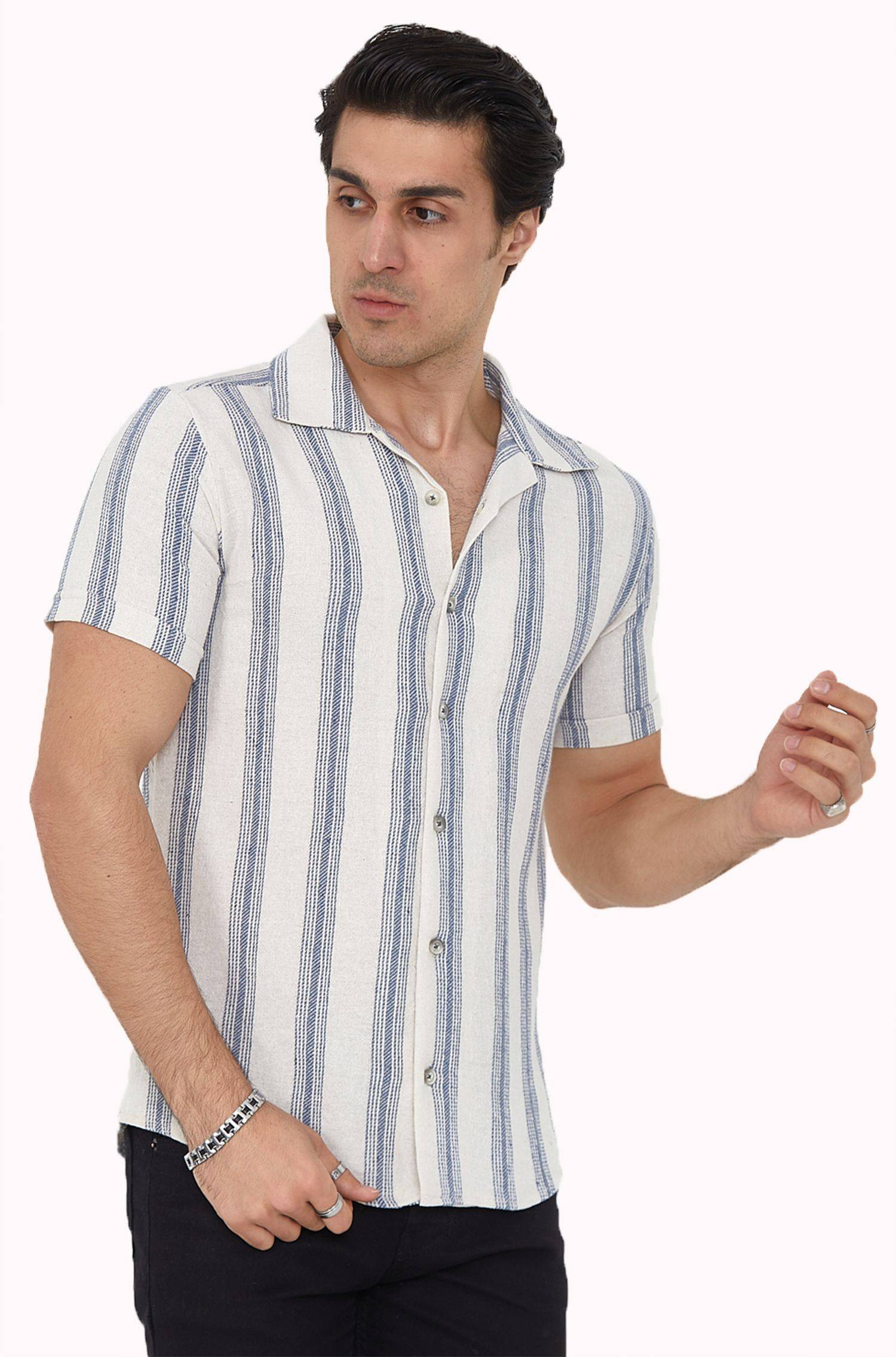 Megaman Herren Freizeit-Hemd Stretch Langarm Hemden | Blau | Small