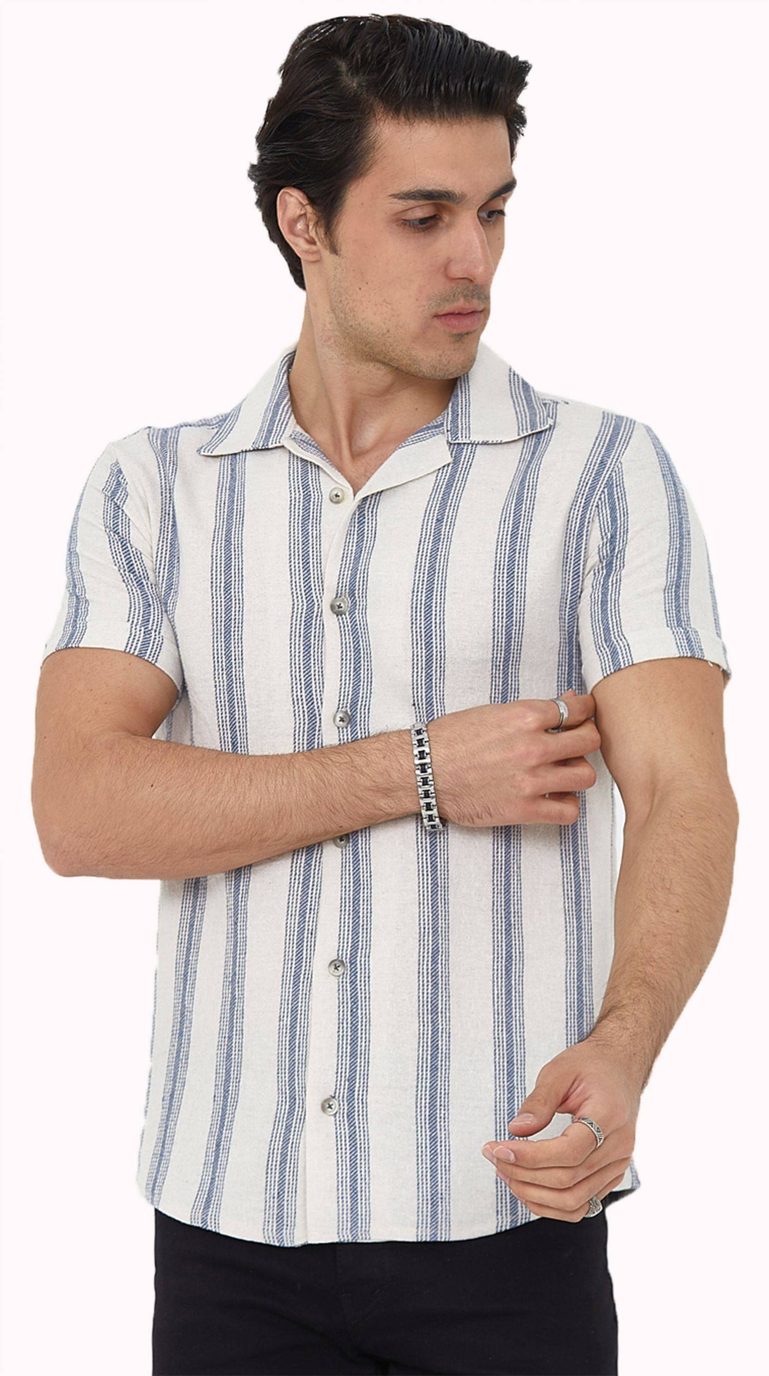 Megaman Herren Freizeit-Hemd Stretch Langarm Hemden | Blau | Large